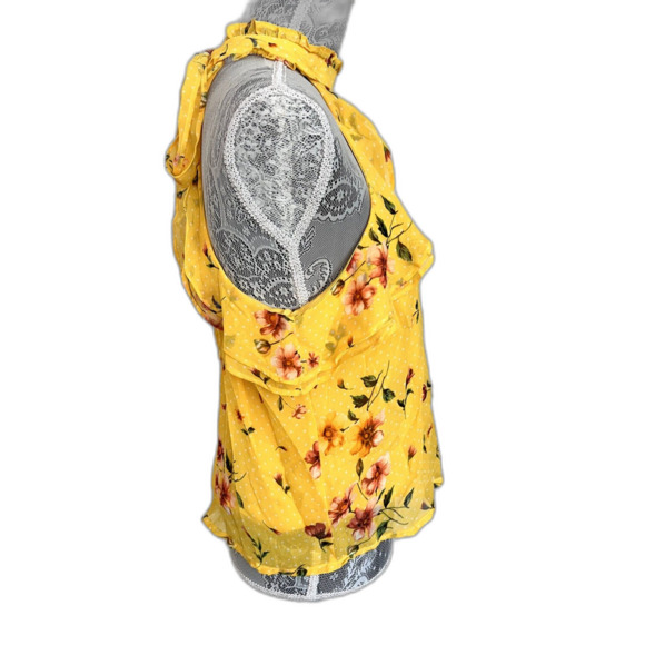 Charming Charlie Yellow Floral Halter Top Blouse Medium - Picture 2 of 5